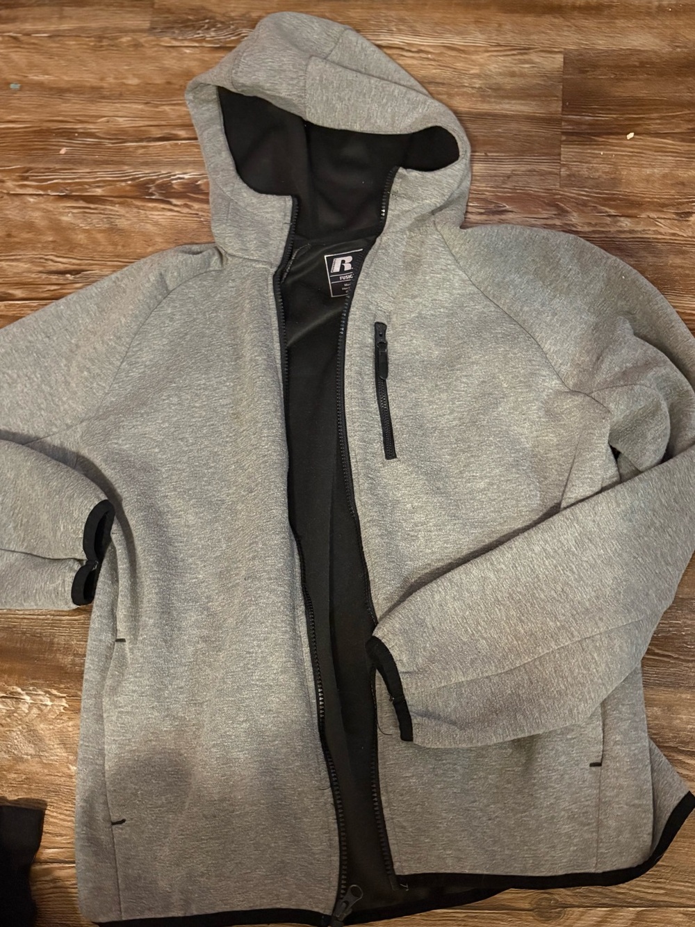 Russell Athletic Gray Hooded Performance Jacket with Black Trim